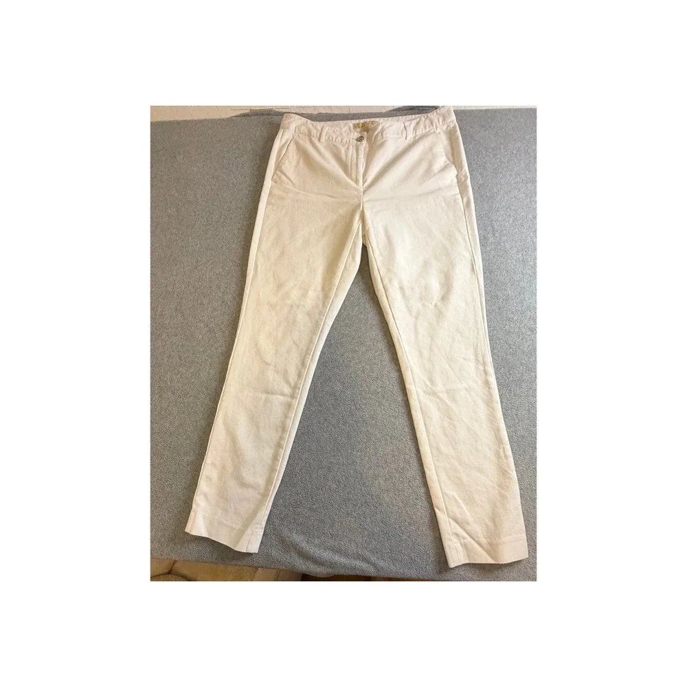 Michael Kors Womens White Slim Leg Stretch Cotton Trousers Pants Size 10 - Picture 1 of 7